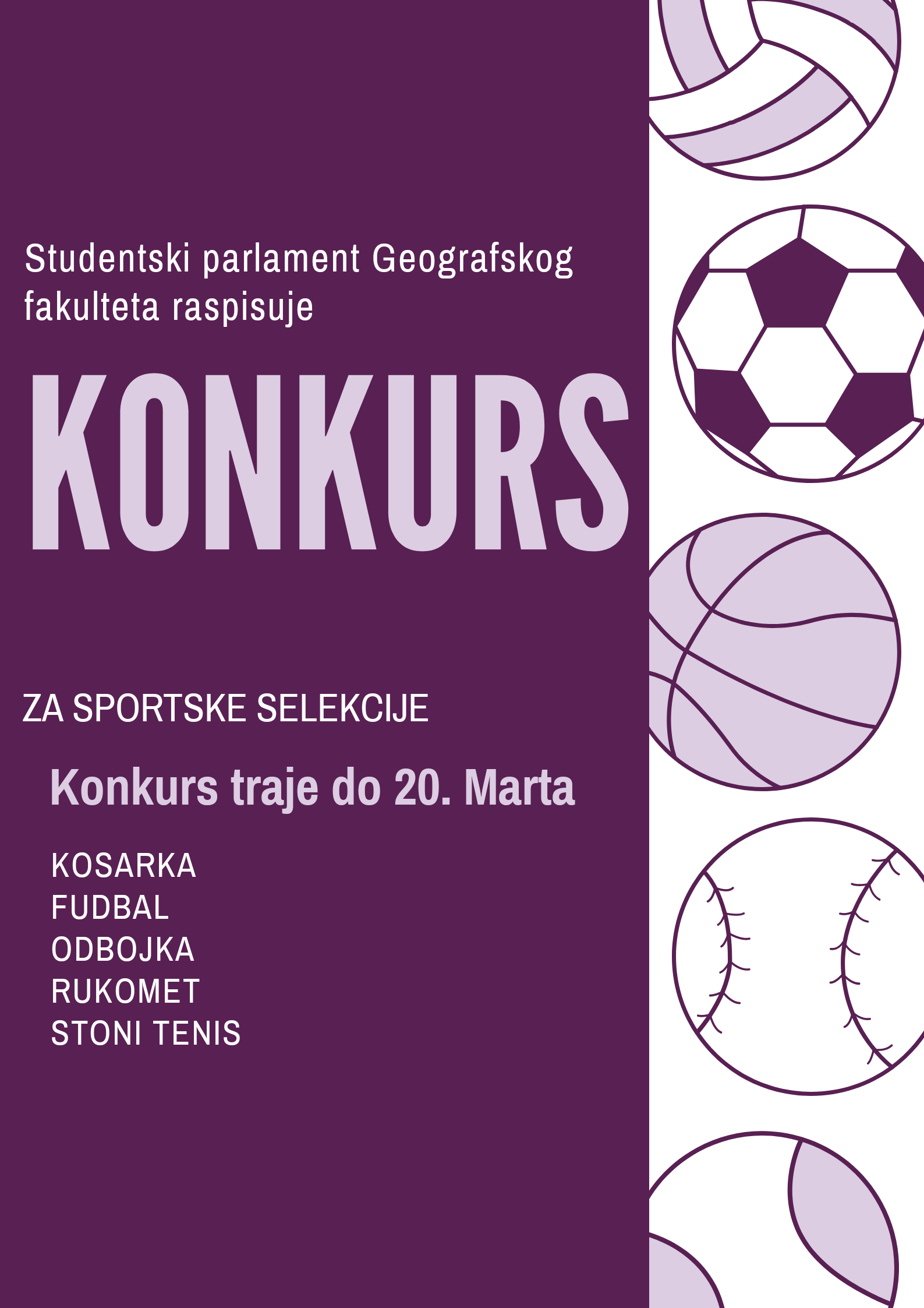 Konkurs za popunjavanje sportskih selekcija Geografskog fakulteta