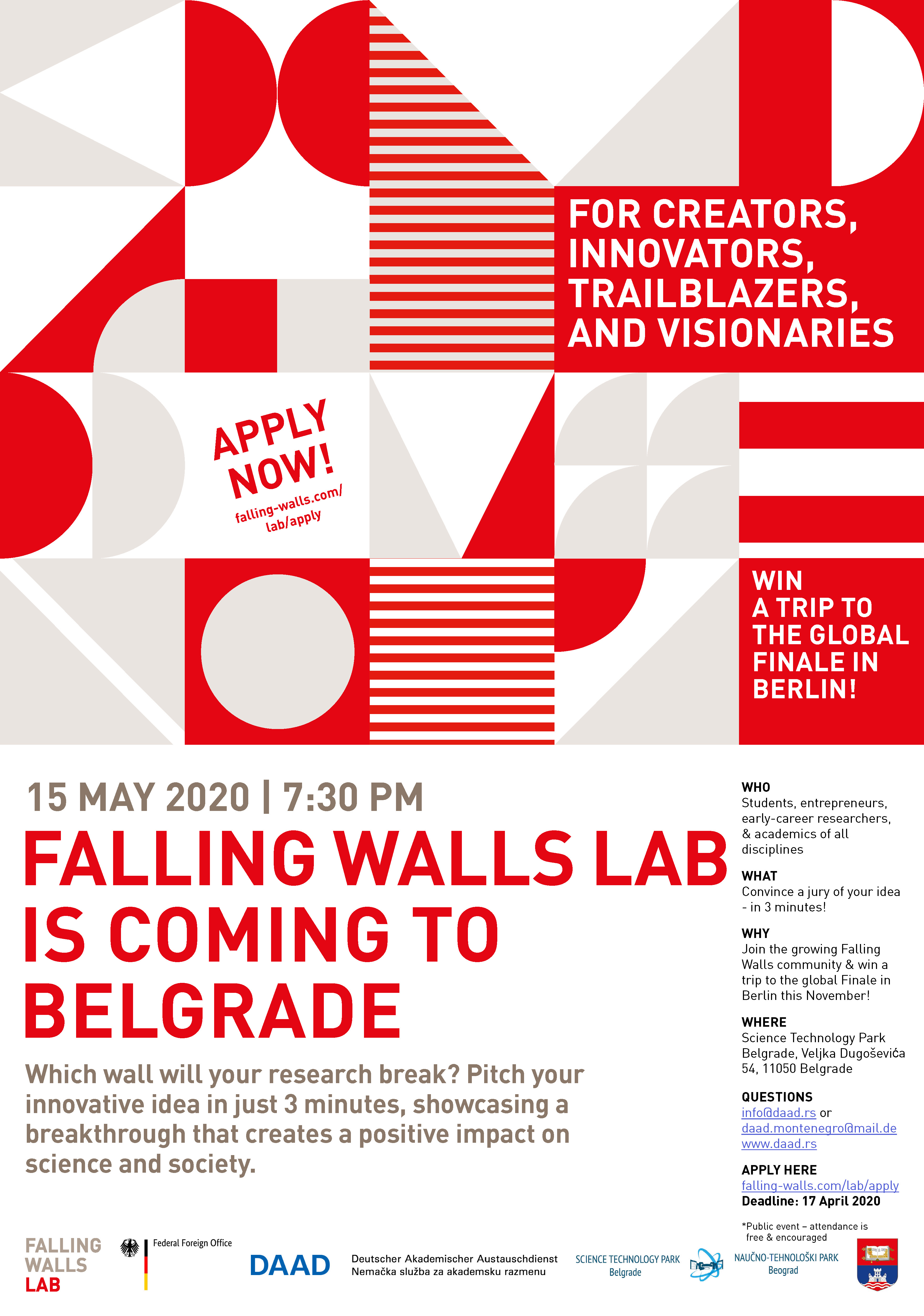 Позив за пријављивање на Falling Walls Lab Belgrade 2020